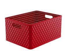 Rotho Country Aufbewahrungskiste in Rattan-Optik, Kunststoff (PP), rot, A4+ / 28 Liter (43 x 33 x 21,5 cm)