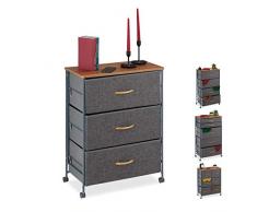 Relaxdays Schubladenschrank mit Rollen, 3 Stoff Schubladen, Deko Stoffschrank, Holzoptik, HBT 74,5 x 58 x 30 cm, grau