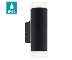 EGLO LED Außen-Wandlampe Riga-LED, 2 flammige Außenleuchte, Wandleuchte aus verzinktem Stahl und Kunststoff, Farbe: Schwarz, weiß, IP44