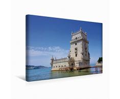 Premium Textil-Leinwand 45 cm x 30 cm quer Torre de Belem in Lissabon | Wandbild, Bild auf Keilrahmen, Fertigbild auf echter Leinwand, Leinwanddruck