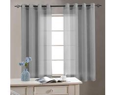Grau Lichtdicht blickdicht einfarbig Vorhang mit Ösen Gardine aus Polyester 2 Stücke paarig Schals Fensterschal Vorhänge Verdunkelungsvorhänge curtain,Wohnzimmer Schlafzimmer, 160cm x 132 cm (H x B)