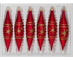 6 tlg. Glas-Zapfen Set inIce Rot Gold Komet - Christbaumkugeln - Weihnachtsschmuck-Christbaumschmuck