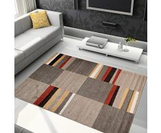 Tapiso JAWA Teppich Kurzflor | Modern Teppiche in Beige Mehrfarbig Bunt mit Abstrakt Streifen Designer Karo Diamant Viereck Muster | Perfekt für Wohnzimmer, Gästezimmer | ÖKOTEX 80 x 150 cm