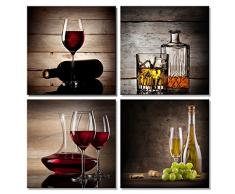 wieco Art Wein Tassen HD Modern gespannt und gerahmt Giclée-Kunstdruck auf Leinwand Abstrakte Malerei Modern Vintage Bilder Gemälde auf Leinwand Wandbild für Wohnzimmer Home Dekorationen