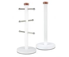TOWER Linear Handtuch Pole und Becherbaum Set, Edelstahl, Rose Gold/weiß, 15 x 15 x 36,5 cm