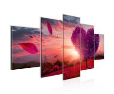 Bilder Herbst Baum Herz Wandbild Vlies - Leinwand Bild XXL Format Wandbilder Wohnzimmer Wohnung Deko Kunstdrucke Violett 5 Teilig - MADE IN GERMANY - Fertig zum Aufhängen 605853b
