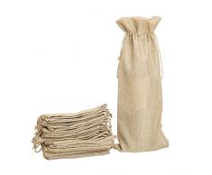 shintop 10 Jute Wein Taschen, 34 x 15 cm Sackleinen Wein Flasche Geschenktüten mit Kordelzug braun