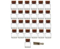 Viva Haushaltswaren - 25 x Gewürzglas eckig 120 ml, Glasdose mit Korkverschluss als Gewürzdose & Vorratsdose für Gewürze, Salz etc. verwendbar (inkl. kleiner Holzschaufel 7,5 cm)