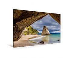 Calvendo Premium Textil-Leinwand 75 cm x 50 cm quer, Cathedral Cove - Neuseeland | Wandbild, Bild auf Keilrahmen, Fertigbild auf echter Leinwand, Leinwanddruck Orte Orte