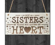 Red Ocean Hängeschild aus Holz mit englischer Aufschrift „Sisters by Heart“, Wandtafel, Geschenk für Freunde