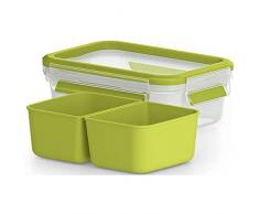 Emsa Lunch und Snackbox, Mit 2 praktischen Einsätzen und Deckel, Volumen: 0,55 Liter, Transparent/Grün, Clip und Go, 518102