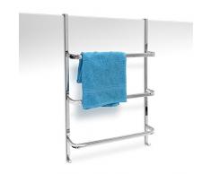 Relaxdays Handtuchhalter mit 3 Handtuchstangen HxBxT: 85 x 54 x 11,5 cm Badetuchhalter für alle gebräuchlichen Türen ohne Bohren in Edelstahl-Optik mit 2 Handtuchhaken für Badezimmer und Küche, silber