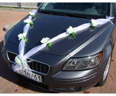 Organza M Auto Schmuck Braut Paar Rose Deko Dekoration Hochzeit Car Auto Wedding Deko Girlande PKW (ReinweiÃ/WeiÃ)