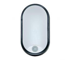 LUCECO leistungsstarke 10W LED Aussenleuchte oval, 700lm, 4000K, IP54-geschützt mit Bewegungsmelder, EBEO10P40-01, Polycarbonat 10 W, Schwarz 212 x 119 x 60, 5mm