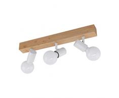 EGLO Deckenlampe Townshend 3, 3 flammiger Vintage Deckenspot im Industrial Design, Retro Lampe aus Stahl und Holz, Farbe: Weiß, braun, Fassung: E27