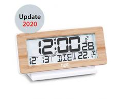 ADE CK1940 Digitaler Funkwecker, Weiß/Bambus Holz, DCF-Zeitsignal, Display-Beleuchtung, Temperatur-Anzeige, 4 x 16.6 x 8.7 cm