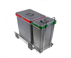 ELLETIPI Ecofil PF01 34 A1 Mülleimer Mülltrennung, ausziehbar für Base, Kunststoff und Metall, Grau, 23 x 45 x 36 cm