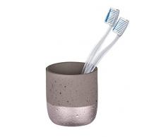 WENKO Mauve Zahnputzbecher-/ Zahnbürstenhalter (für Zahnbürste und Zahnpasta, Beton) 8.5 x 9 x 8.5 cm, Grau