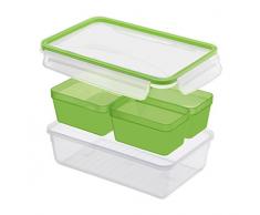 Rotho Clic and Lock Lunchbox mit 3 Einsätzen, Kunststoff (BPA-frei), transparent / grün, 1.5 Liter (23,9 x 16 x 7,1 cm)