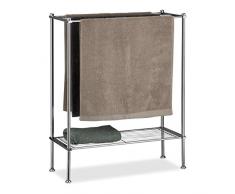 Relaxdays, Silber Handtuchhalter Chrom, 3 Handtuchstangen, Ablage, Handtuchregal, stabil & rostfrei, HBT: 79x64x26 cm