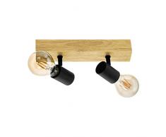 EGLO Deckenlampe Townshend 3, 2 flammiger Vintage Deckenspot im Industrial Design, Retro Lampe aus Stahl und Holz, Farbe: Schwarz, braun, Fassung: E27