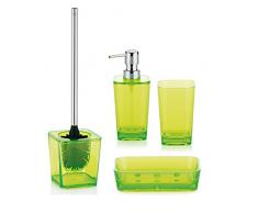 Kela 390054, Badset, 4-tlg., Seifenspender/Seifenschale/ Becher/ WC-Garnitur, Kunststoff, Kristall, Grün