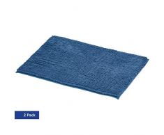 AmazonBasics - Badematte, Chenille-Schlaufen, Memory-Schaum, Blau, 50 x 80 cm, 2er-Pack