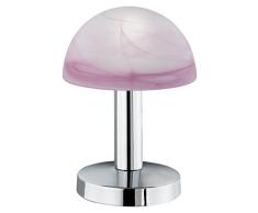 Trio-Leuchten 599000106 Tischleuchte in Chrom, Touch-Me-Funktion(4-fach schaltbar, 3 Helligskeitsstufen), Glas alabasterfarbig purple, exklusive 1xE14 max. 40W, Höhe 21 cm