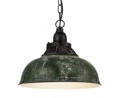 EGLO Pendellampe Grantham 1, 1 flammige Vintage Pendelleuchte im Industrial Design, Retro Hängelampe aus Stahl und Kunststoff, Farbe: grün-antik, schwarz, Fassung: E27