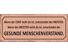 Schatzmix Spruch Wenn der Chef Nicht da ist.entscheidet Deko Blechschild, Blech, Mehrfarbig, 27x10 cm