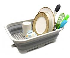 Sammart Abtropfgestell mit Abtropfbrett, zusammenklappbar, tragbar, platzsparend, für die Küche (Grau)