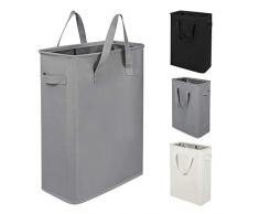 Zero Jet Lang Wäschekorb mit Griffen, schmal, faltbar, 45 l grau