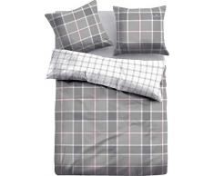 TOM TAILOR 0009883 Flanell Bettwäsche Garnitur mit Kopfkissenbezug (Baumwolle) 1x 155x220 cm + 1x 80x80 cm, grau
