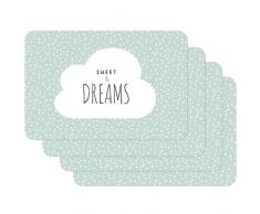 Venilia Tischset Platzset für Esszimmer Mint mit Spruch Sweet & Dreams, 4er Set abwischbar Polypropylen, lebensmittelecht 45 x 30 cm, 4 Stück, 59070, Kunststoff
