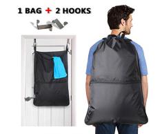 LUXJA Wäscherucksack, Wäschesack mit extra Edelstahl-Türhaken und Schultergurten schwarz