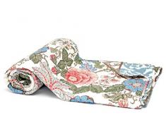 1001 Wohntraum 15S02-1 Quilt Lucy Blumen Ranken Landhaus shabby chic Plaid Tagesdecke Decke, 150 x 200 cm, rose