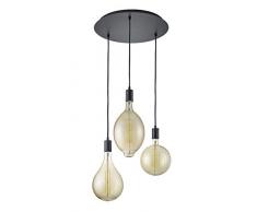 Trio Leuchten LED Pendelleuchte Ginster 323390332, Metall Schwarz Matt, Kabel Stoffummantelt schwarz, inkl. 1 x 8 Watt LED Braun Getönt, Rondel 3-flammig