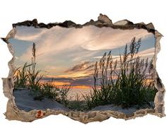 Pixxprint 3D_WD_S2407_92x62 ruhige Graslandschaft am Meer Wanddurchbruch 3D Wandtattoo, Vinyl, bunt, 92 x 62 x 0,02 cm