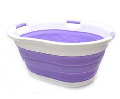 SAMMART 57L Faltbarer Wäschekorb mit 3 Griffen-Faltbarer Aufbewahrungsbehälter/Waschbehälter-Platzsparender Wäschekorb-Haustierbadewanne, Wasserkapazität 44L(Lt. Purple, 1 Stück - Oval)
