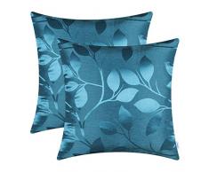 CaliTime Kissenbezüge Kissenhülle Packung mit 2 Wurfkissenbezüge Cases für Couch Sofa Home Decor Shining & Dull Contrast Lebendige wachsende Blätter 45 cm x 45 cm Sea Blue