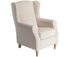 Max Winzer® Ohrensessel Lorris, creme (beige, weiß), Samtvelours, Retro, romantisch, Landhaus, 77 x 86 x 103 cm
