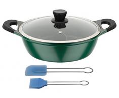 GSW 800389 Duo Doppelkammer-Bräter mit Glasdeckel 30cm / 2 Gerichte in einem Topf gleichzeitig zubereiten-Praktisch und Zeitsparend, Aluguss, grün/schwarz, 30 cm, 4-Einheiten