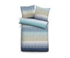 biberna 0085116 Edelflanell Bettwäsche Garnitur mit Kopfkissenbezug mit Paspel (Baumwolle) 1x 135x200 cm + 1x 80x80 cm, Ozean