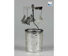 Kerzenfarm Hahn Glaskarussell Teelichthalter Windlicht 84380 Motiv KÄTZCHEN Größe 16 x 6 x 6 cm Glaskarussel, Glas, Silber 6 cm