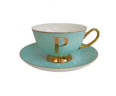 Bombay Duck Teetasse mit Untertasse, Buchstabe P, gepunktet, Knochenporzellan, Mint P, 15 x 15 x 7 cm