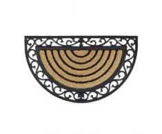 Relaxdays Fußmatte Kokos und halbrund Gummi mit Streifen floral als witterungsbeständiger Türvorleger gestreifte Fußmatte rutschfest für alle Böden auch Outdoor mit Gusseisen-Optik, natur schwarz