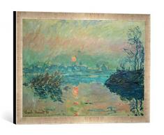 Gerahmtes Bild von Claude Monet Untergehende Sonne, Kunstdruck im hochwertigen handgefertigten Bilder-Rahmen, 60x40 cm, Silber Raya