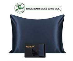 PiccoCasa Kissenbezug, 100 % Seide, 22 Momme, natürliche Seide, Kissen für Haar und Haut, weich, atmungsaktiv, beidseitig, Kissen, 50,8 x 91,4 cm King navy