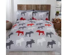 Rapport Bettwäsche-Set Elch, 100% gebürstete Baumwolle, Biber, Grau, Einzelbett, 135 x 200cm (Single)