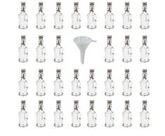 Viva Haushaltswaren - 30 x Mini Glasflasche 40 ml mit Bügelverschluss aus Kunststoff, leere Glasflaschen mit Henkel als Likörflasche & Ölflasche verwendbar (inkl. Trichter Ø 5 cm)